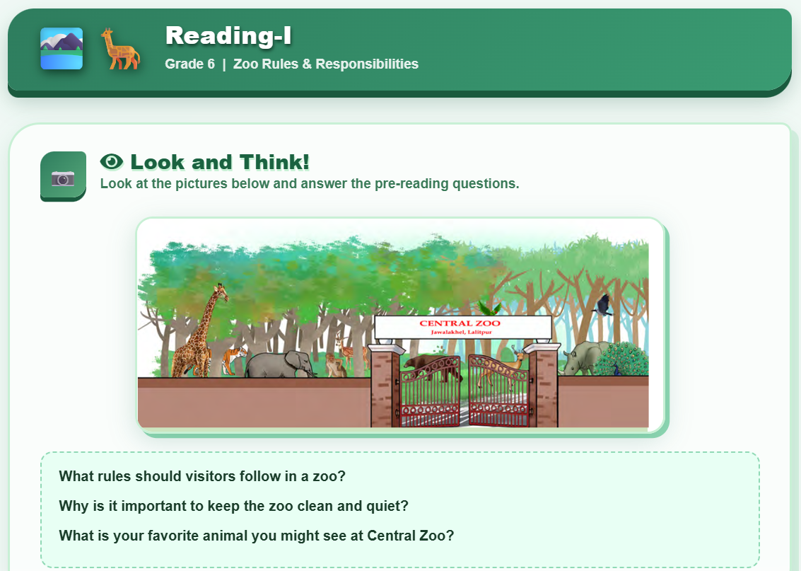 Reading I Brochure (Rules and Safety Guidelines at Central Zoo)