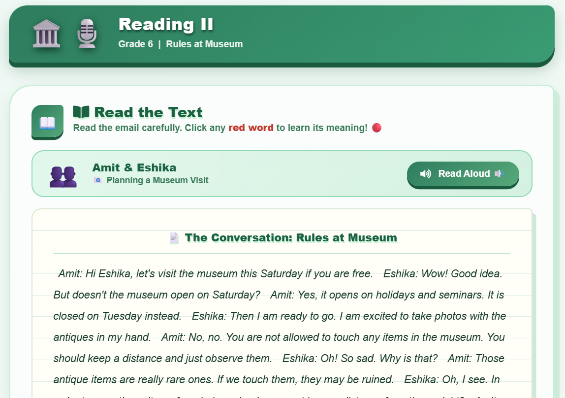 Reading II (Rules at museum)