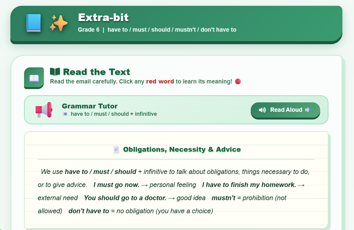 Extra bit : Use of 'have to', 'must', 'should'