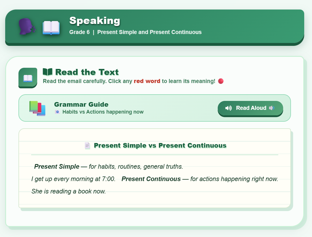 Speaking (describing activities using the present continuous and the simple present)