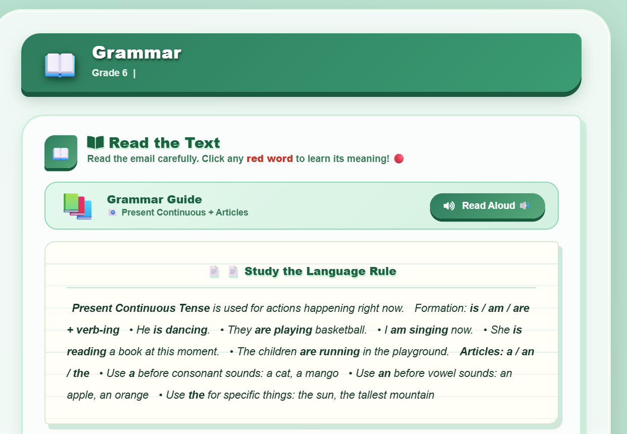 Grammar (the present continuous and articles)