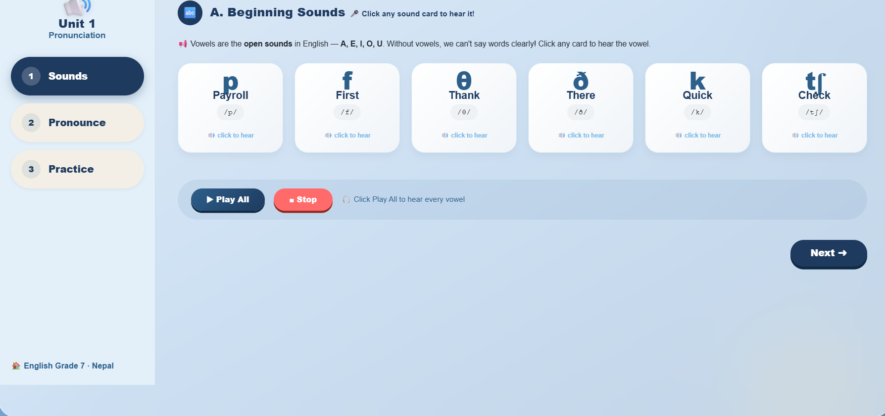 Pronunciation : Identify the sounds (/p/, /f/, /θ/, /ð/, /k/, /tʃ/)
