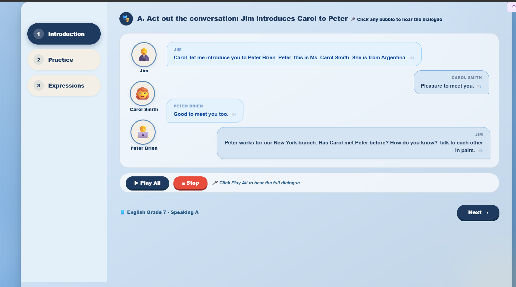 Speaking : Learn the expressions of introduction