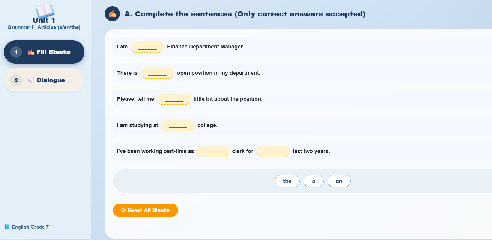 Grammar I : conversation with a/an/the