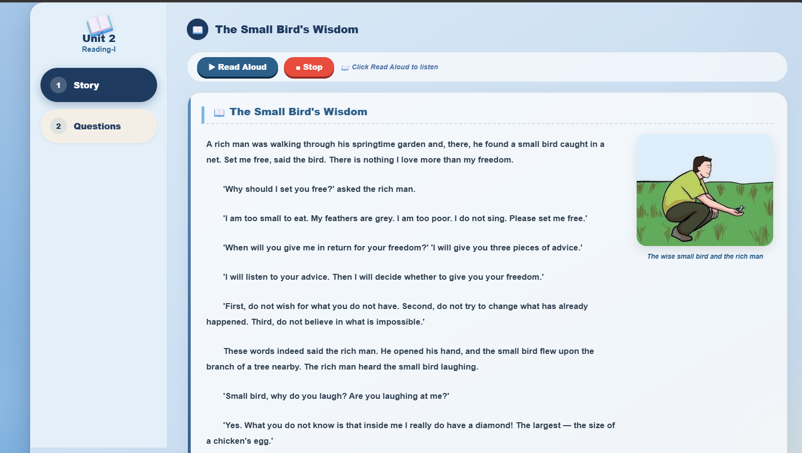 Reading I: The Small Bird‟s Wisdom
