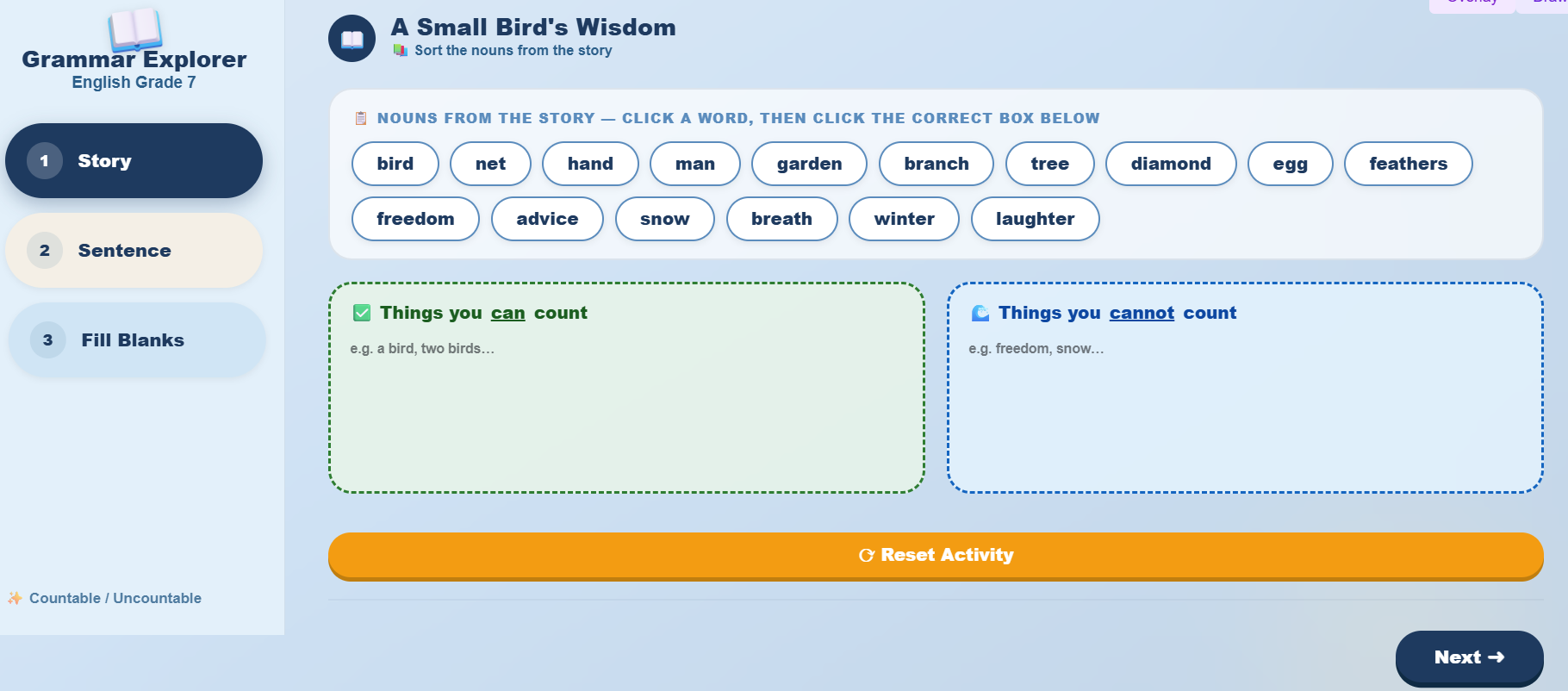 Grammar I : Identify countable and uncountable nouns