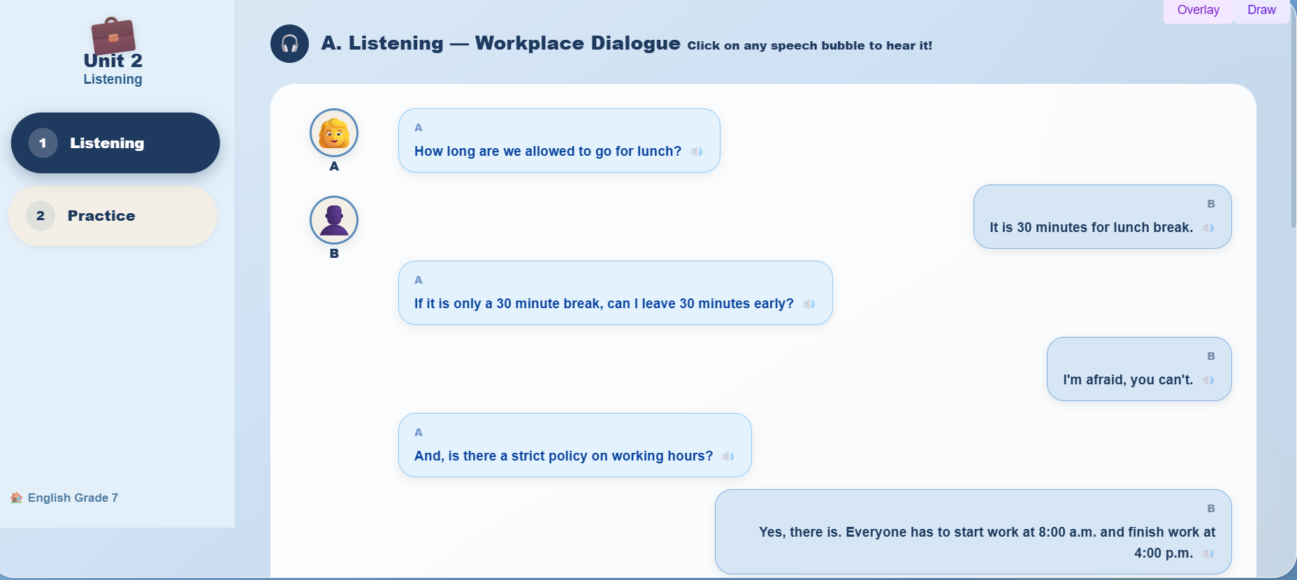 Listening: Conversation about a Workplace