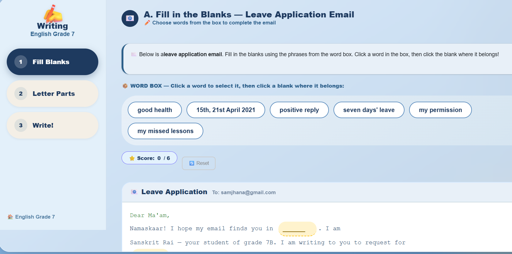 Writing : Write a letter of permission