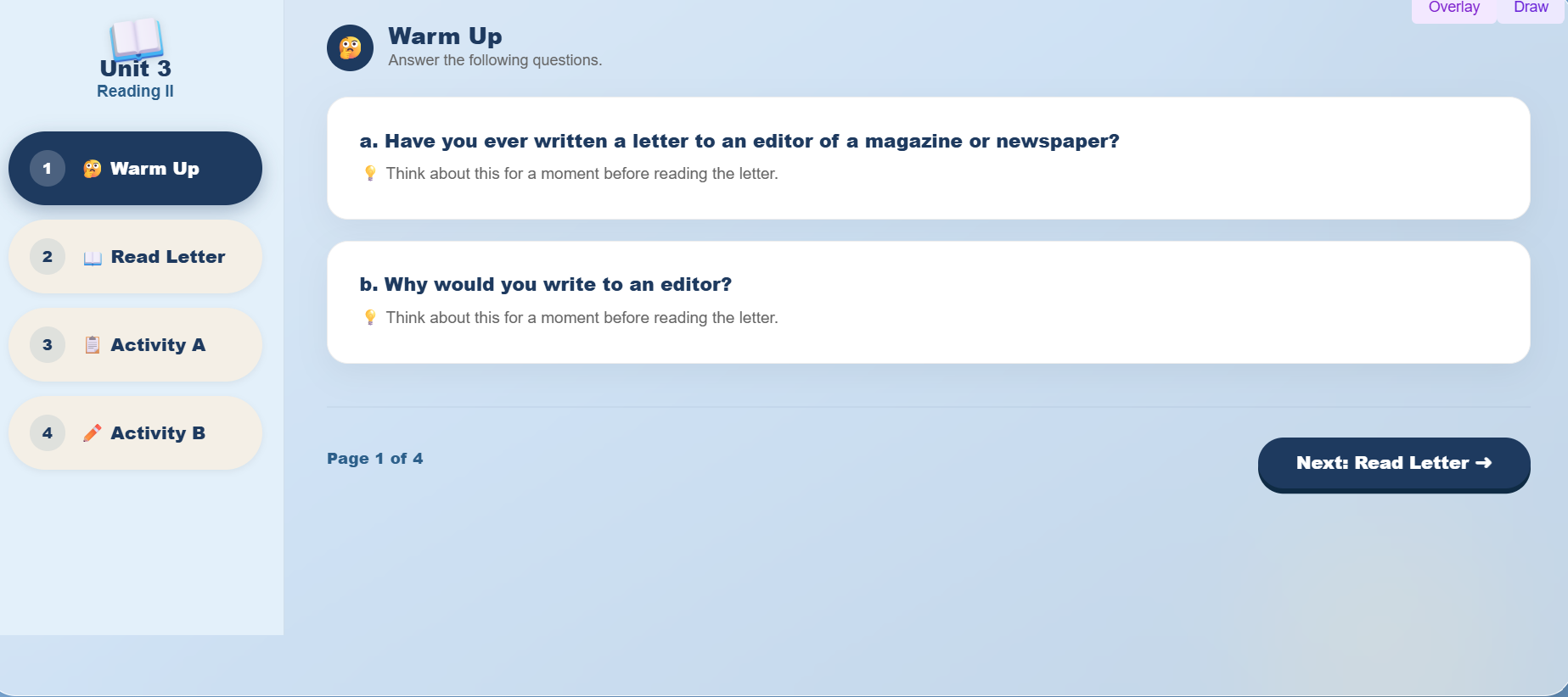 Reading II: Letter to the editor of a newspaper