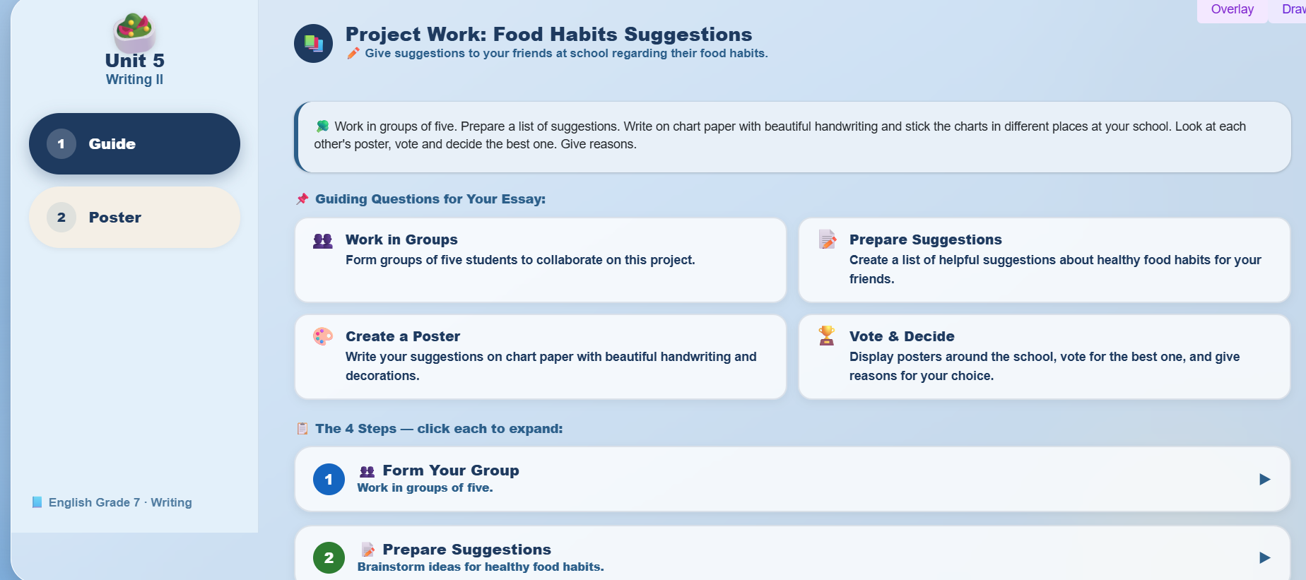 Project Work : Prepare a list of suggestions regarding food habits