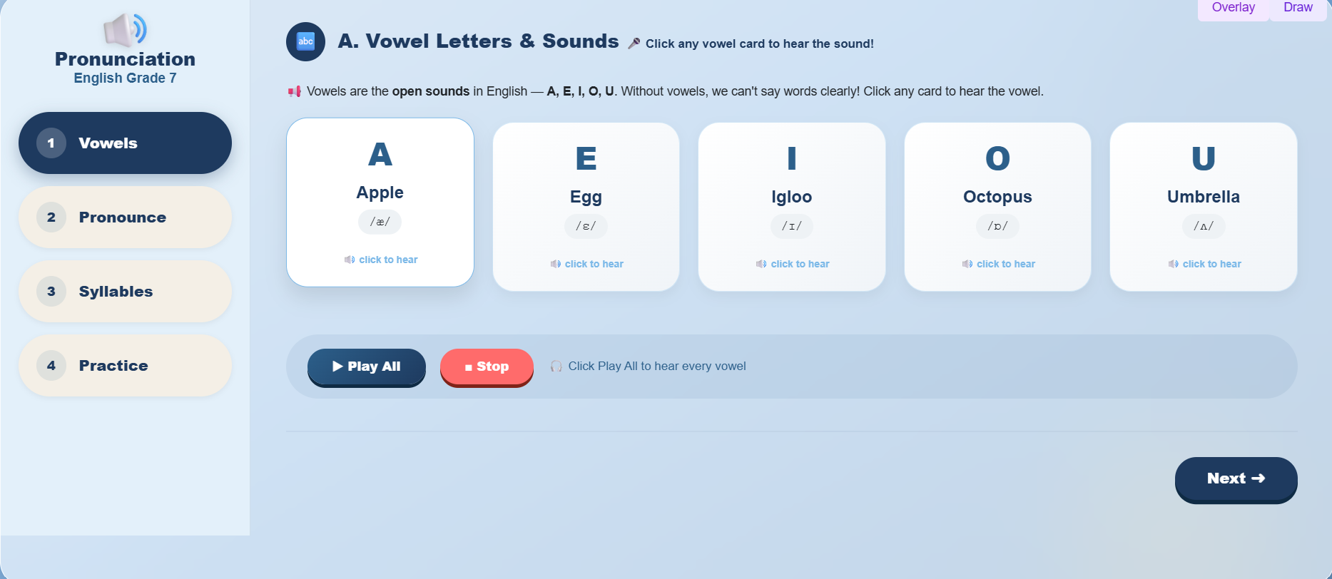 Pronunciation : Identify syllable numbers