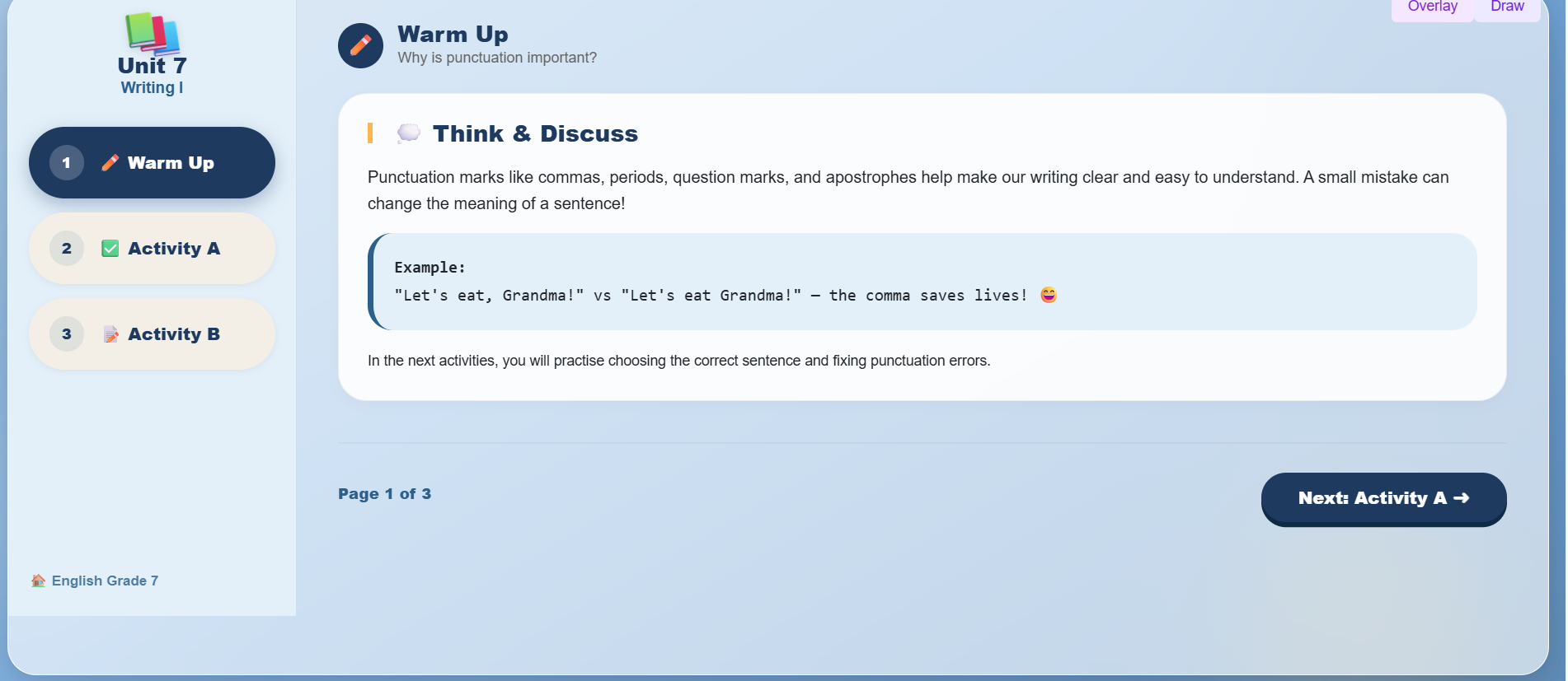 Writing I : Punctuate the text