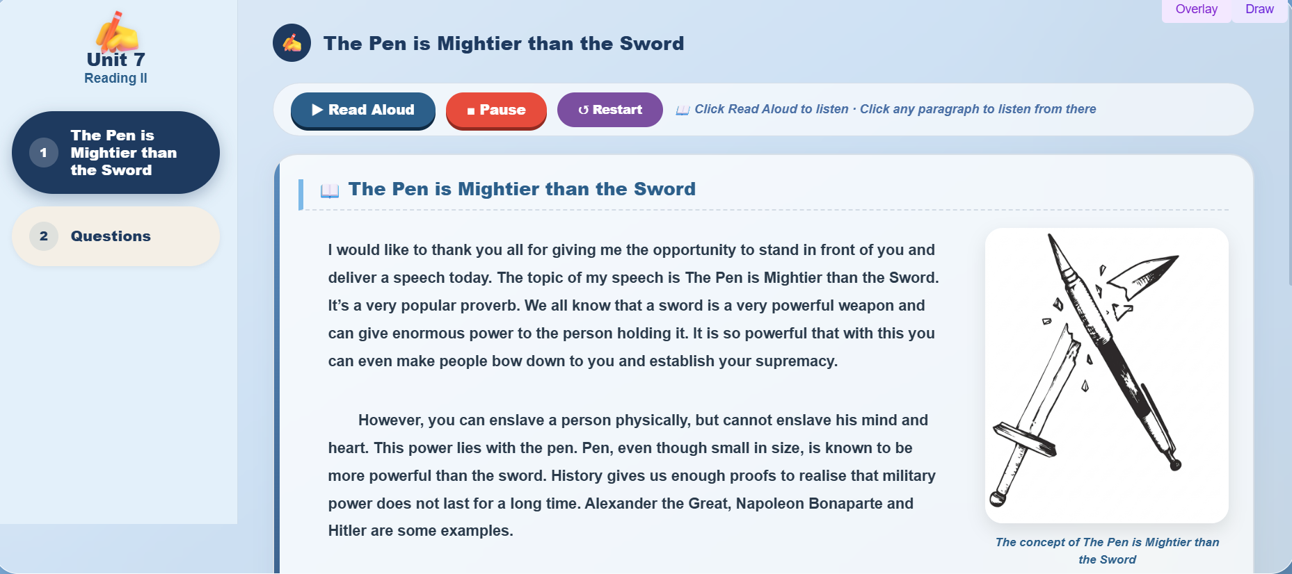 Reading II: The Pen is Mightier than the Sword