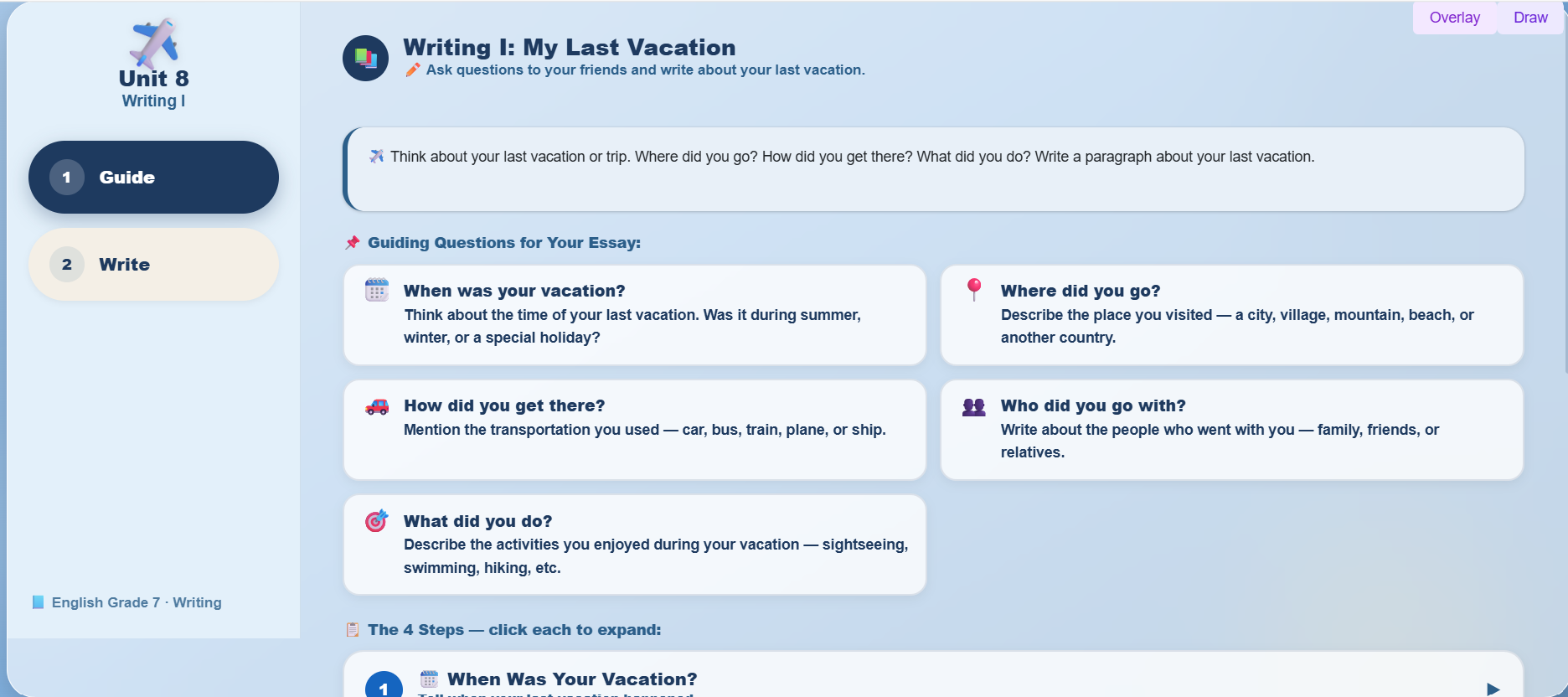 Writing I : Write a paragraph on vacation tour