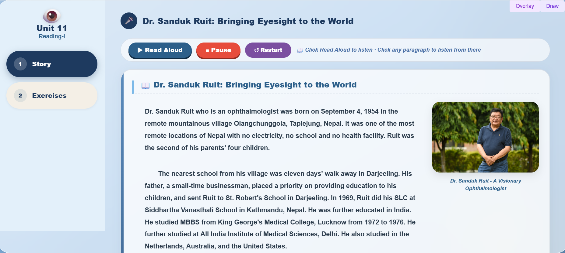 Reading I: Dr. Sanduk Ruit