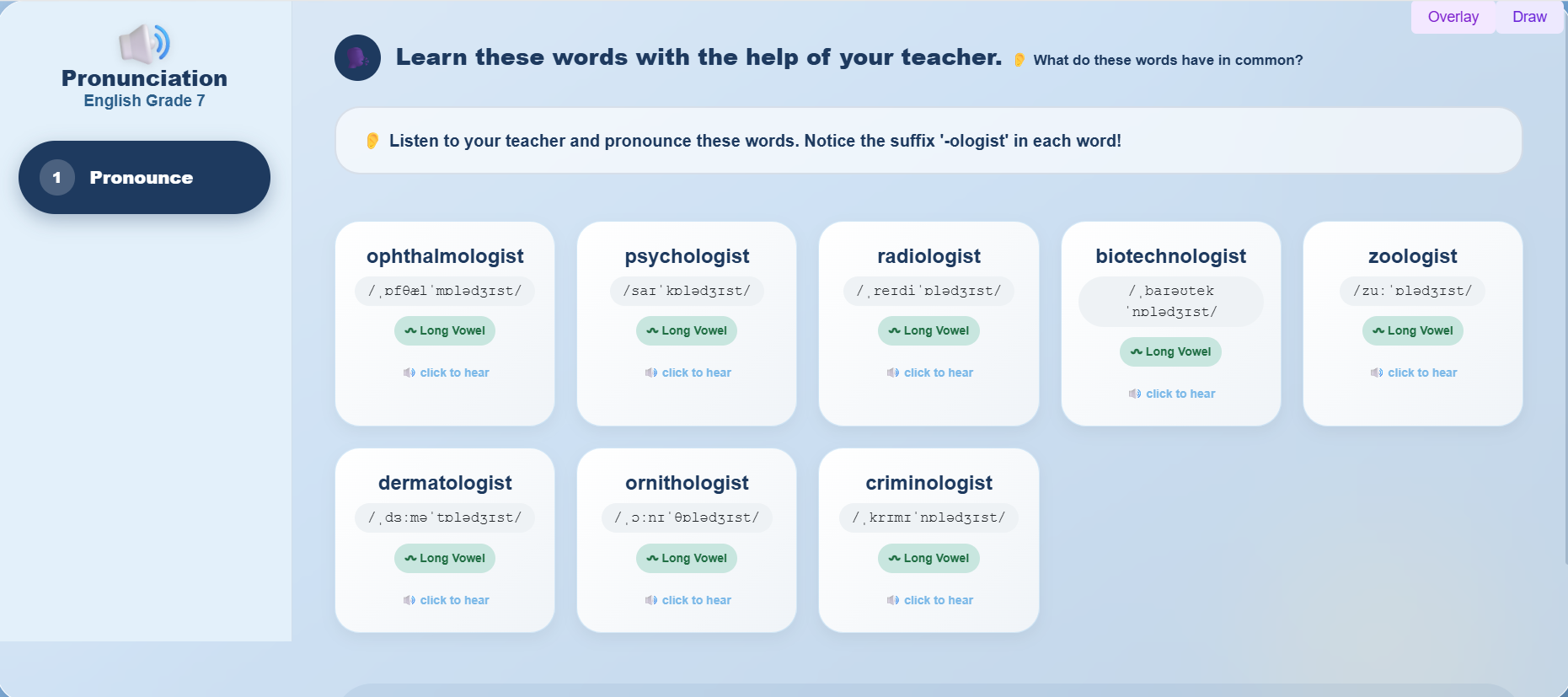 Pronunciation : words related with professions