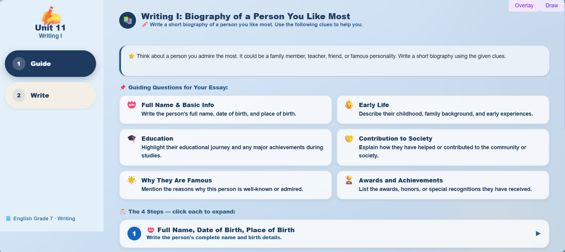 Writing I : a short biography of a person