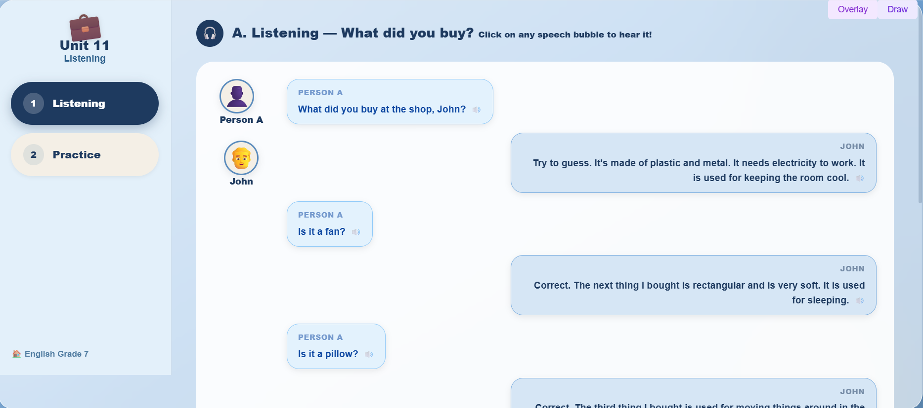 Listening: Description of the things