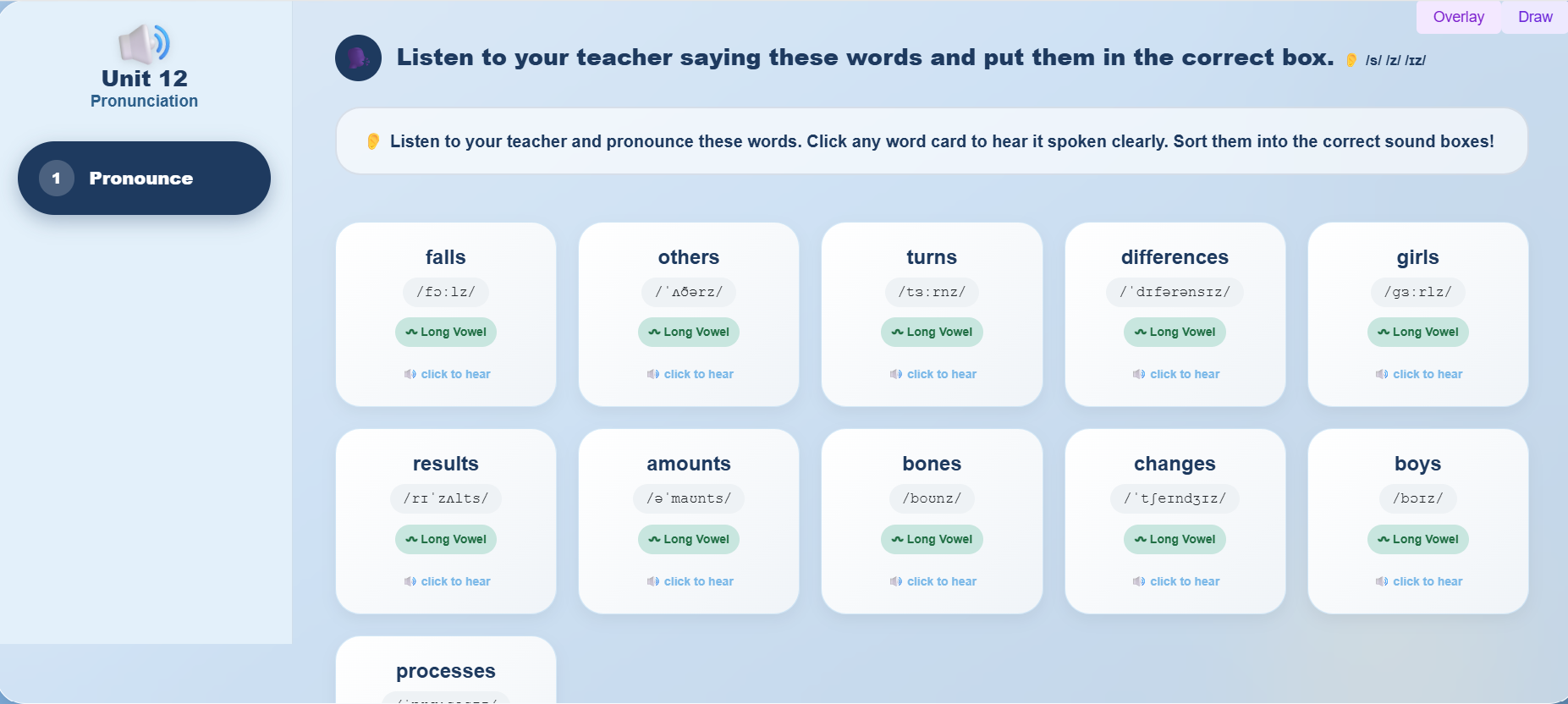 Pronunciation : words ending in /s/, /z/ and /ɪz/ sound