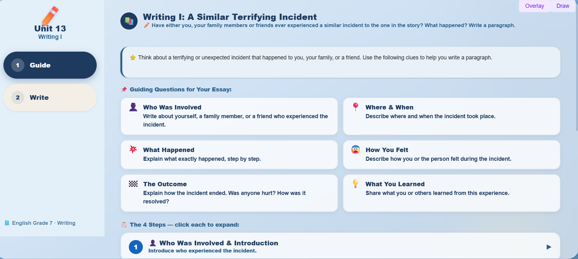 Writing I : a paragraph narrating past incident