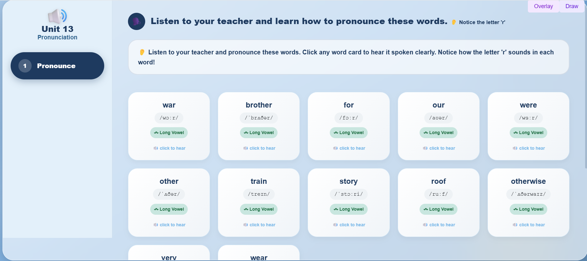Pronunciation : Learn to pronounce the words with letter „r‟.