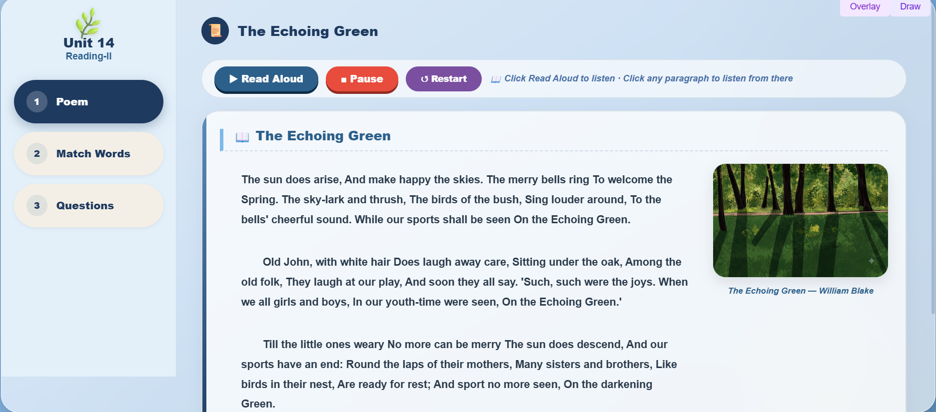 Reading II: The Echoing Green (Poem)