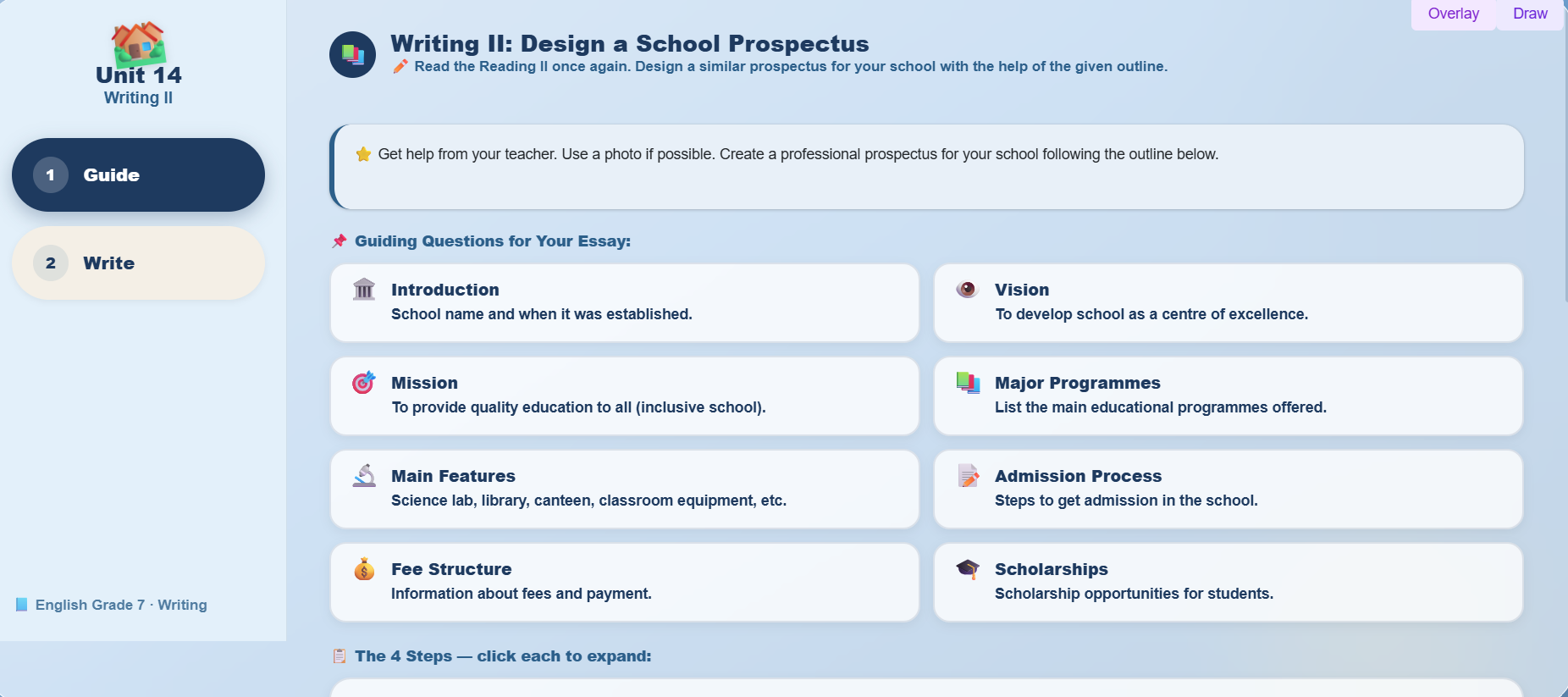 Writing II : Design a school‟s prospectus
