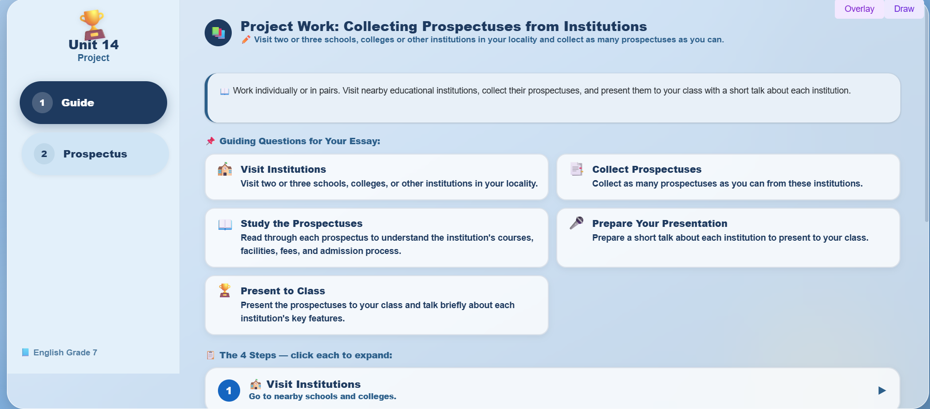 Project Work : Collect prospectuses