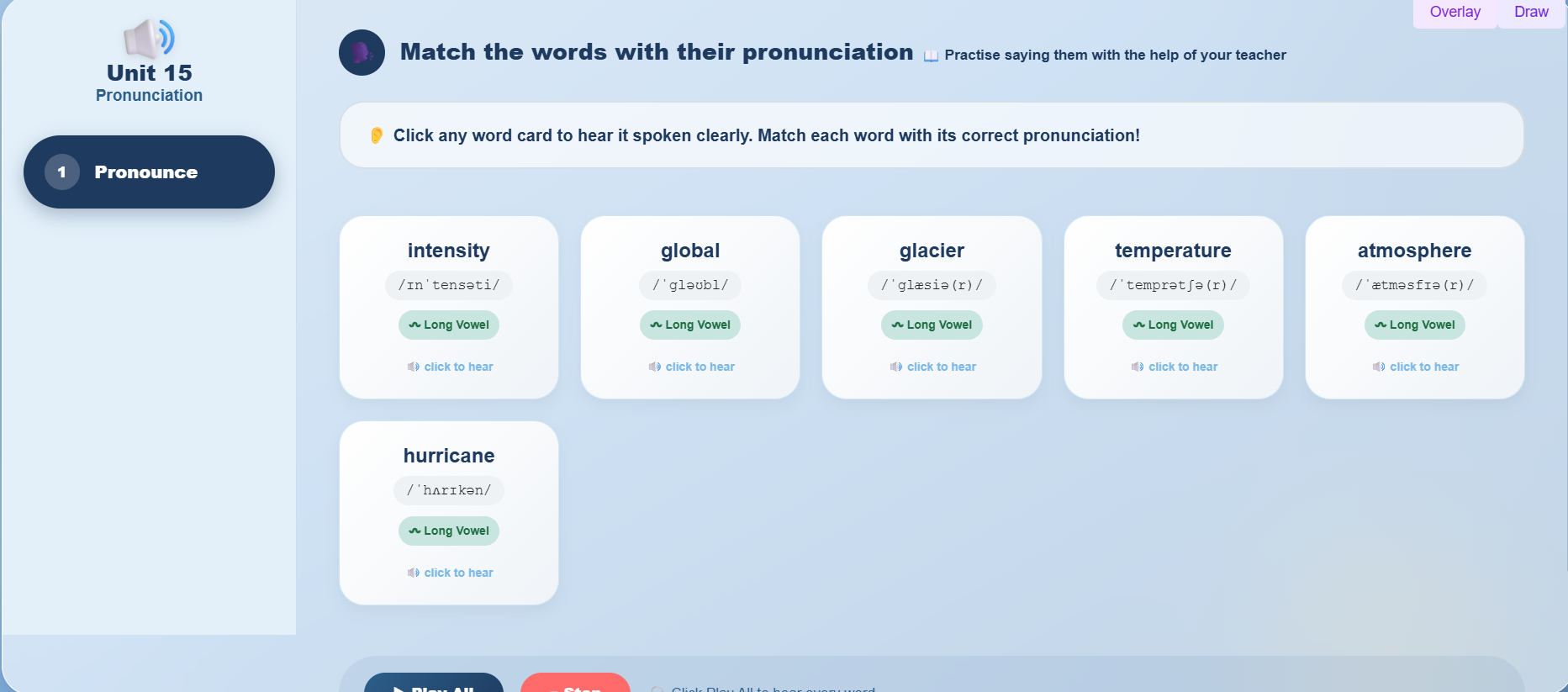 Pronunciation : Match the words with their phonetic transcription