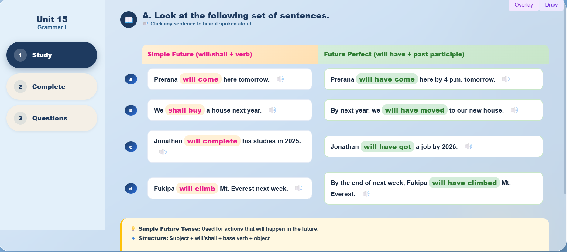 Grammar I: Simple Future and Future Perfect Tense