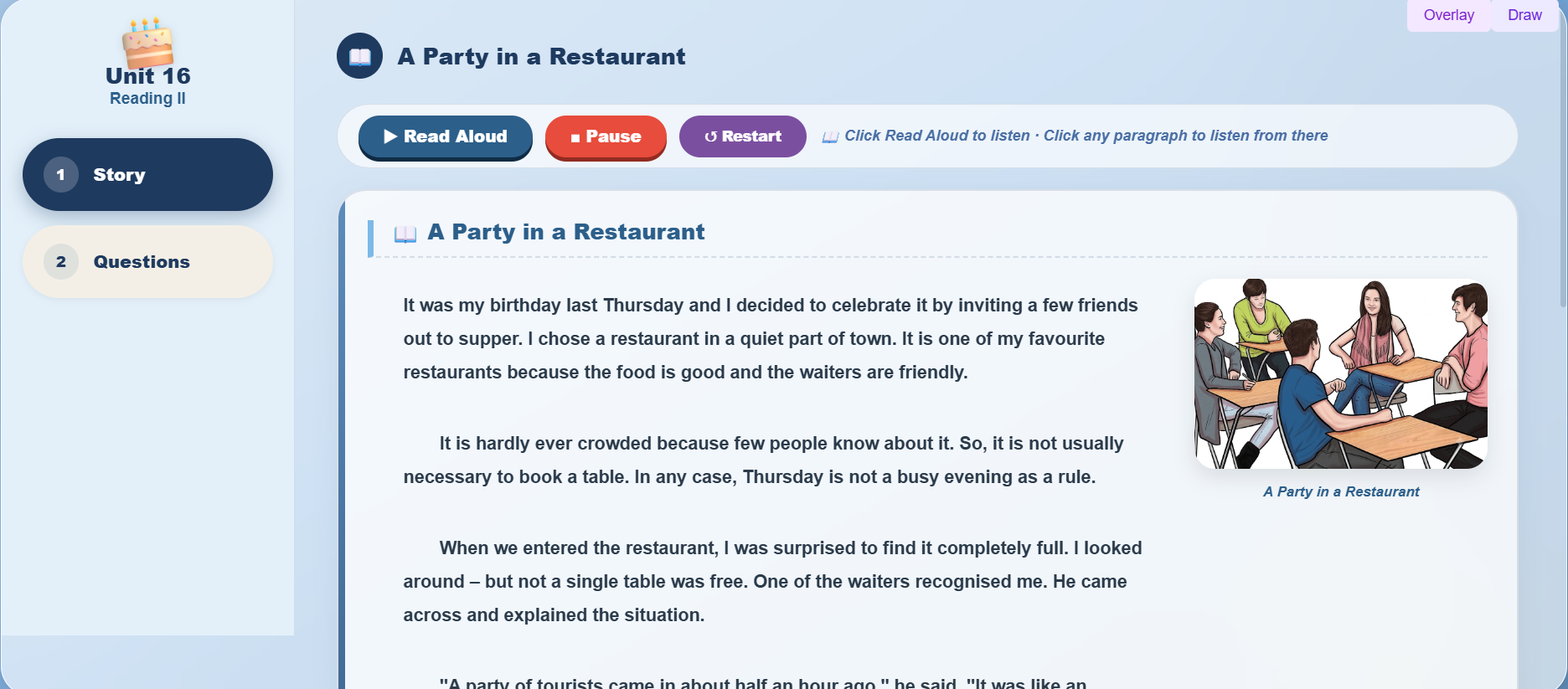 Reading II: A Party in a Restaurant