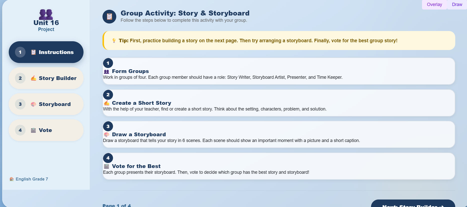 Project Work : Create a story