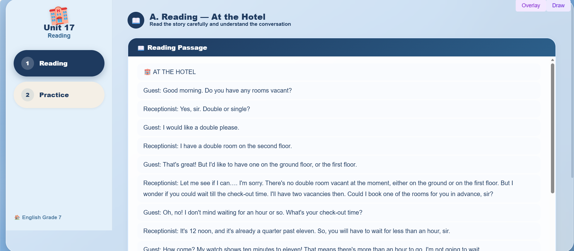 Reading II: At the Hotel