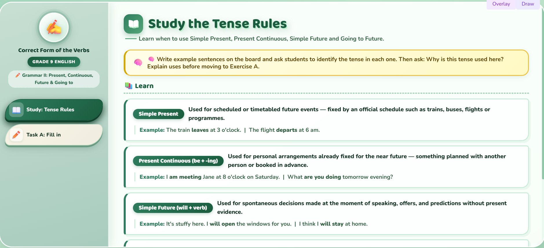 Grammar II  : correct form of the verbs