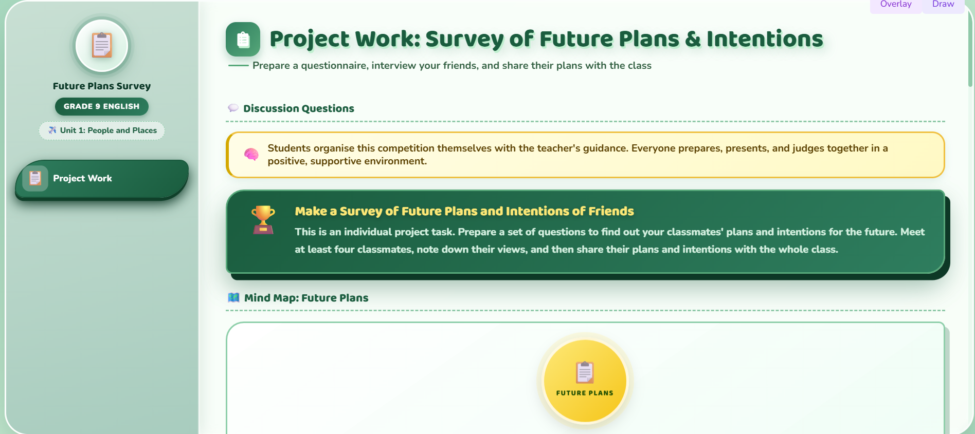 Project work : Make a survey of future plans and intentions of friends