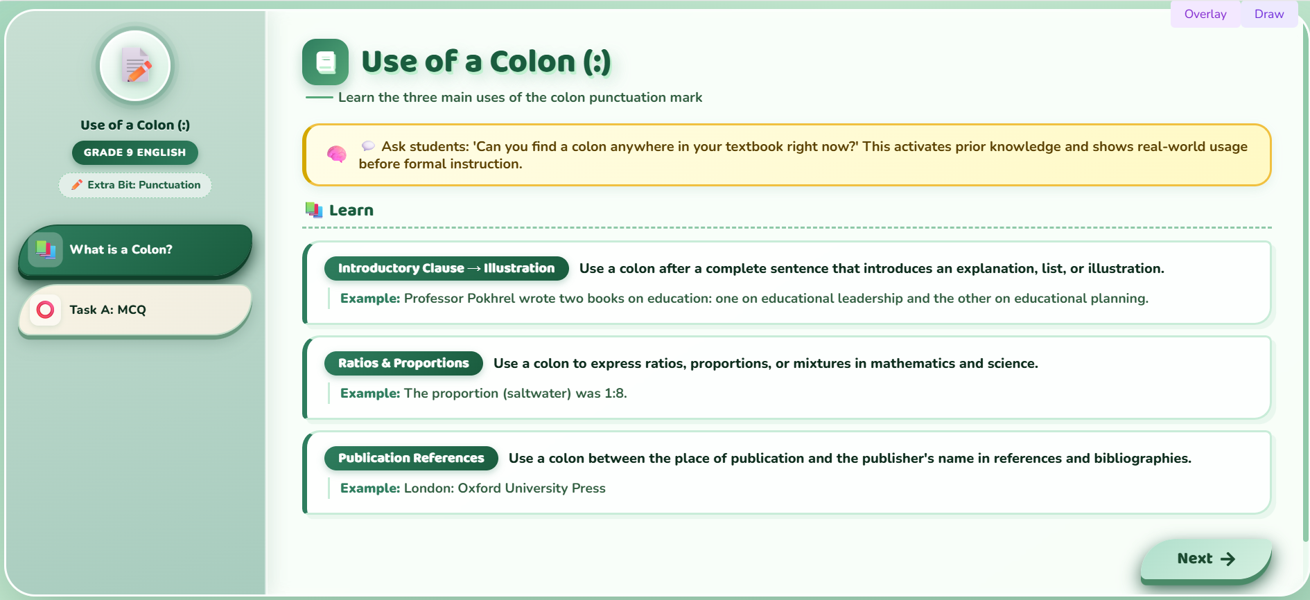 Extra bit : Use of a colon (:)
