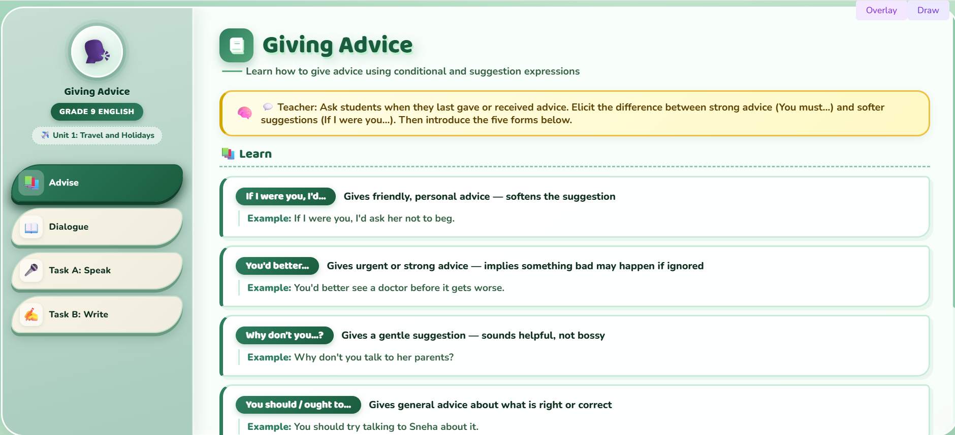 Speaking : Suggesting, advising and warning