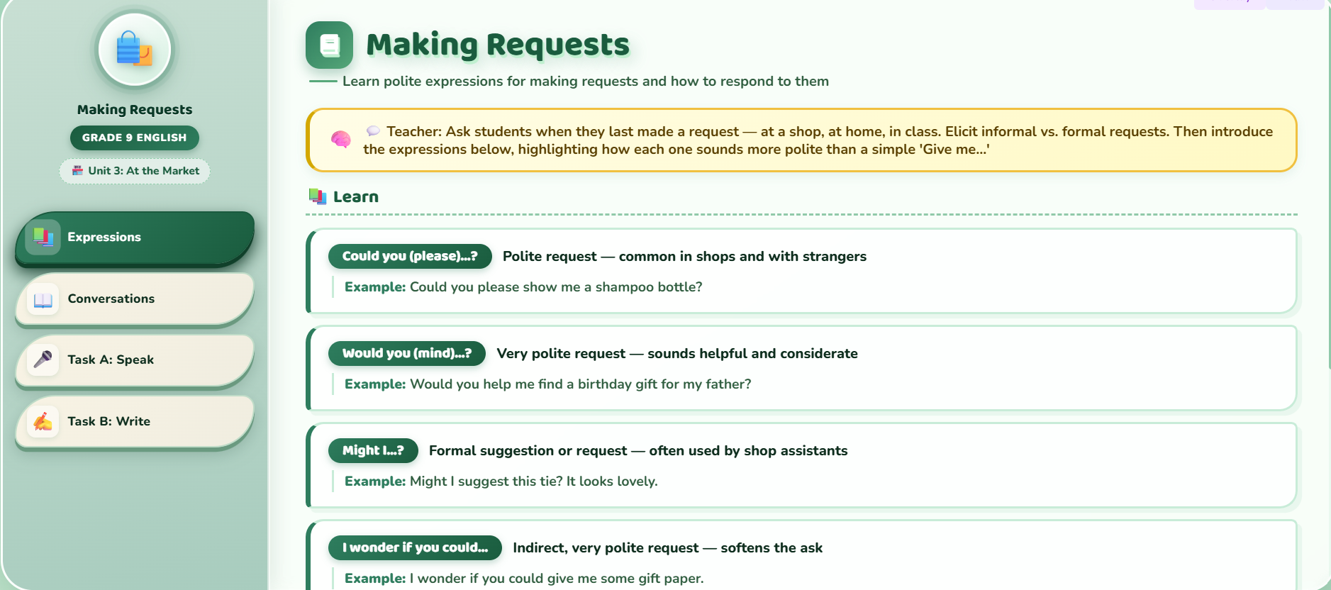 Speaking (making requests and responding to them)