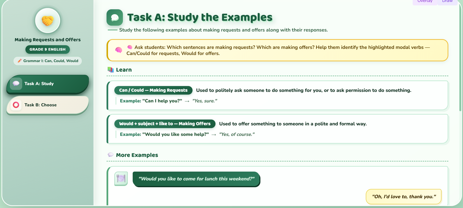 Grammar I : Making requests and offers