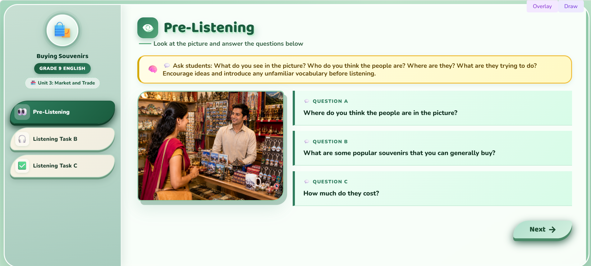 Listening: Conversation between a customer and a shopkeeper