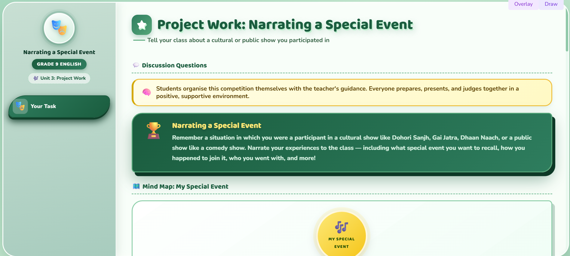 Project work : Narrating a special event
