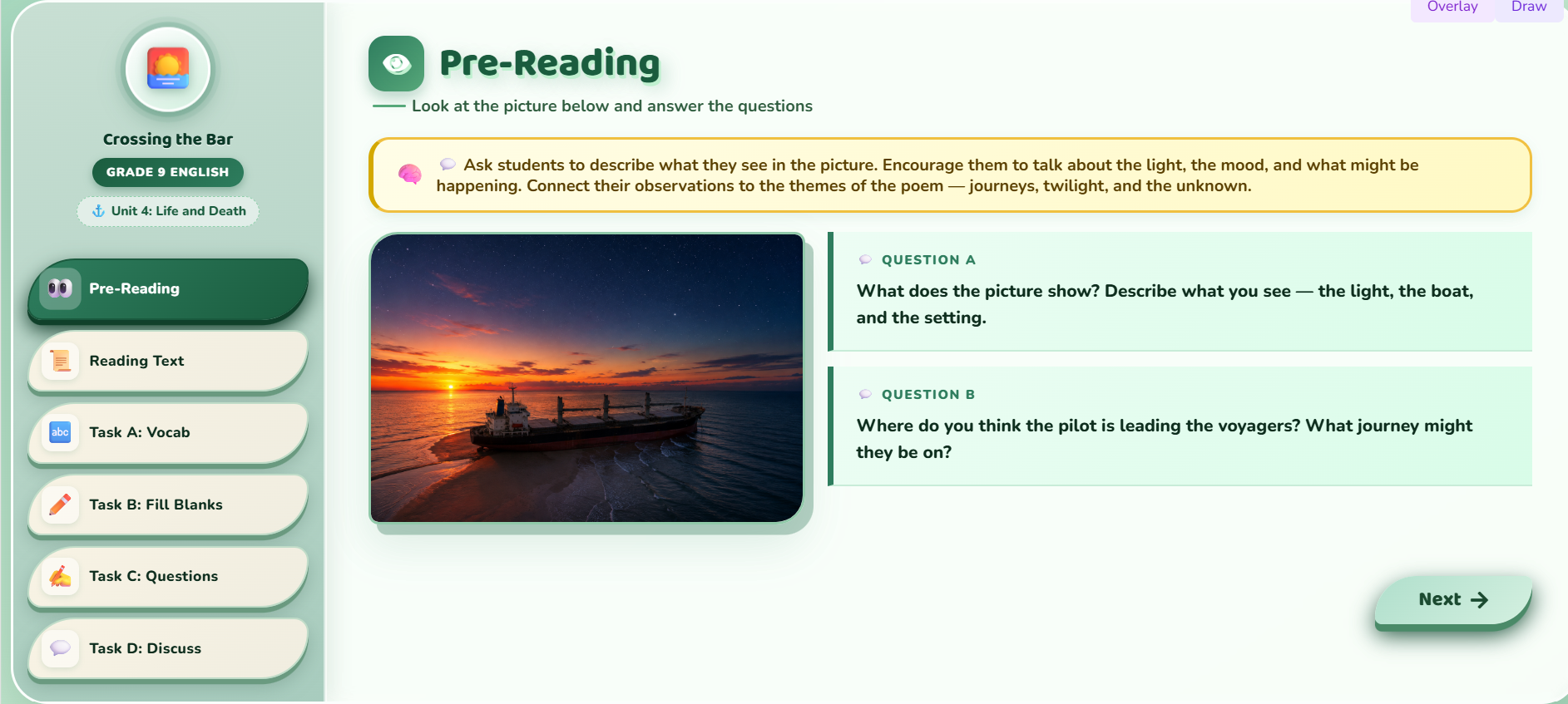 Reading II : Crossing the Bar