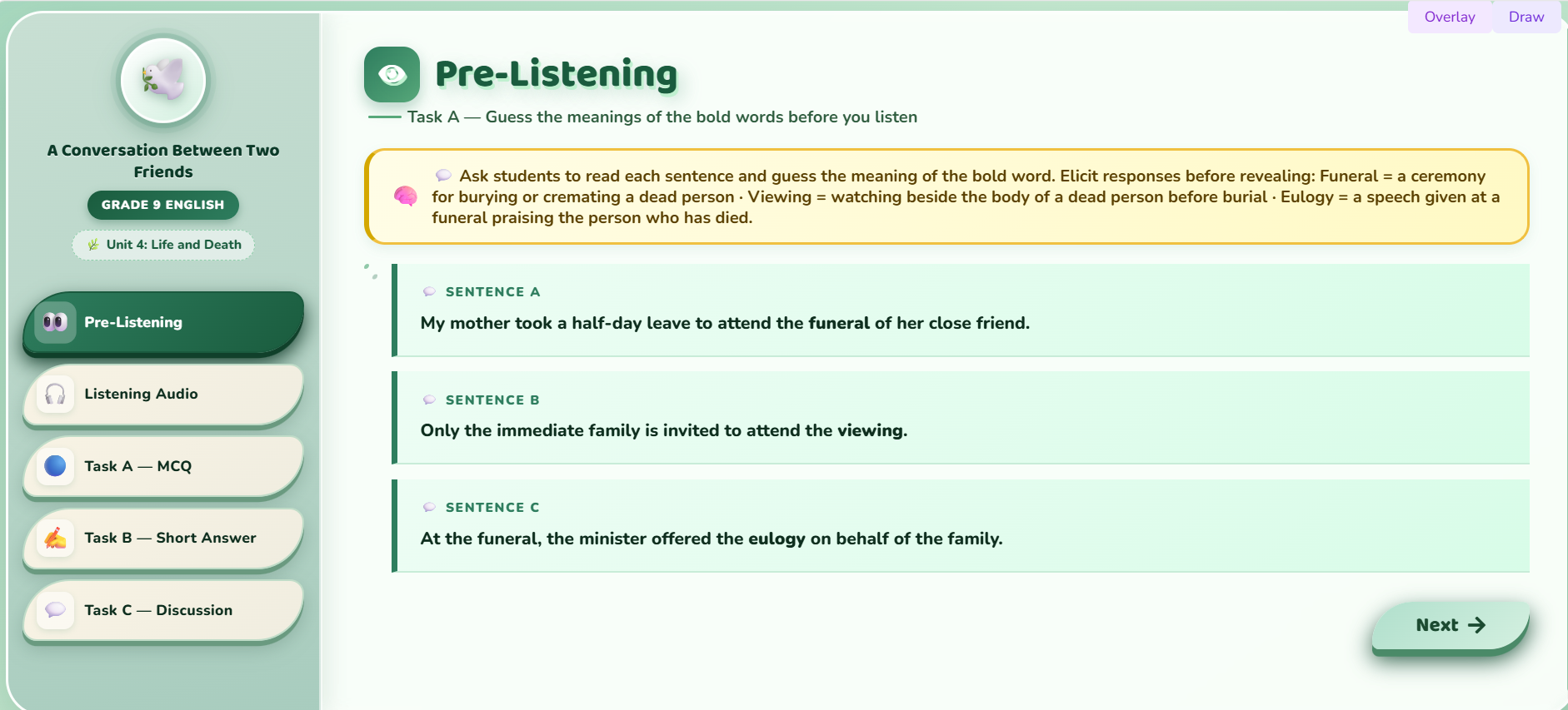Listening : A conversation between two friends