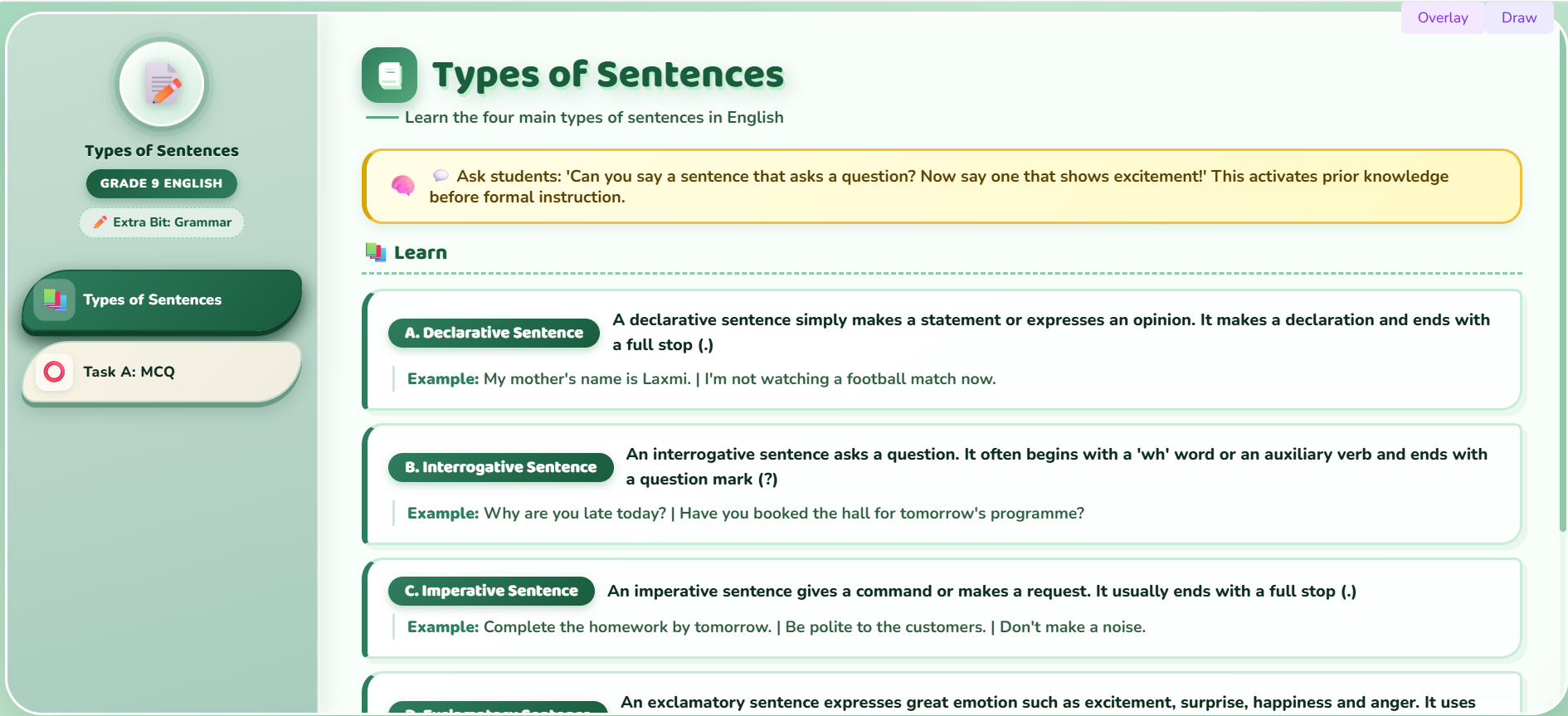 Extra bit : Types of sentences