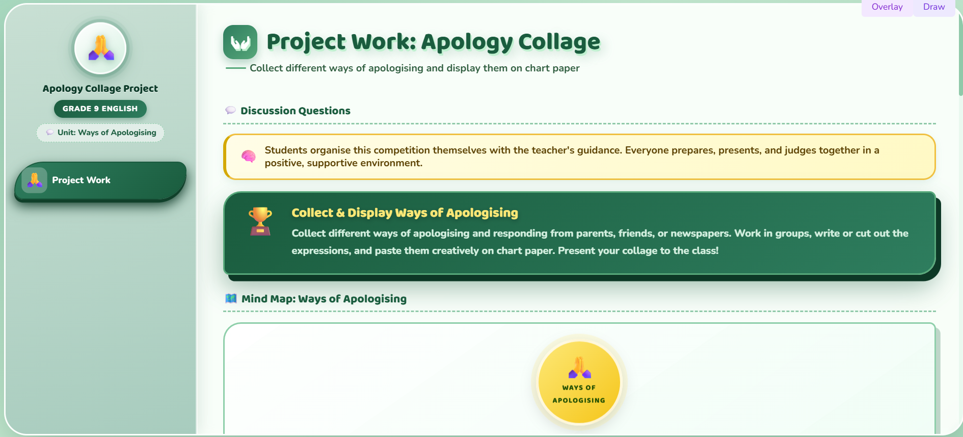 Project work :Collect different ways of apologizing and display in a chart paper