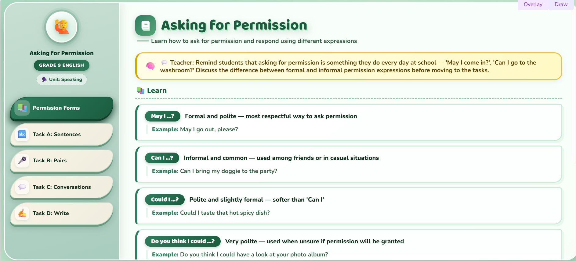 Speaking : Asking for permission