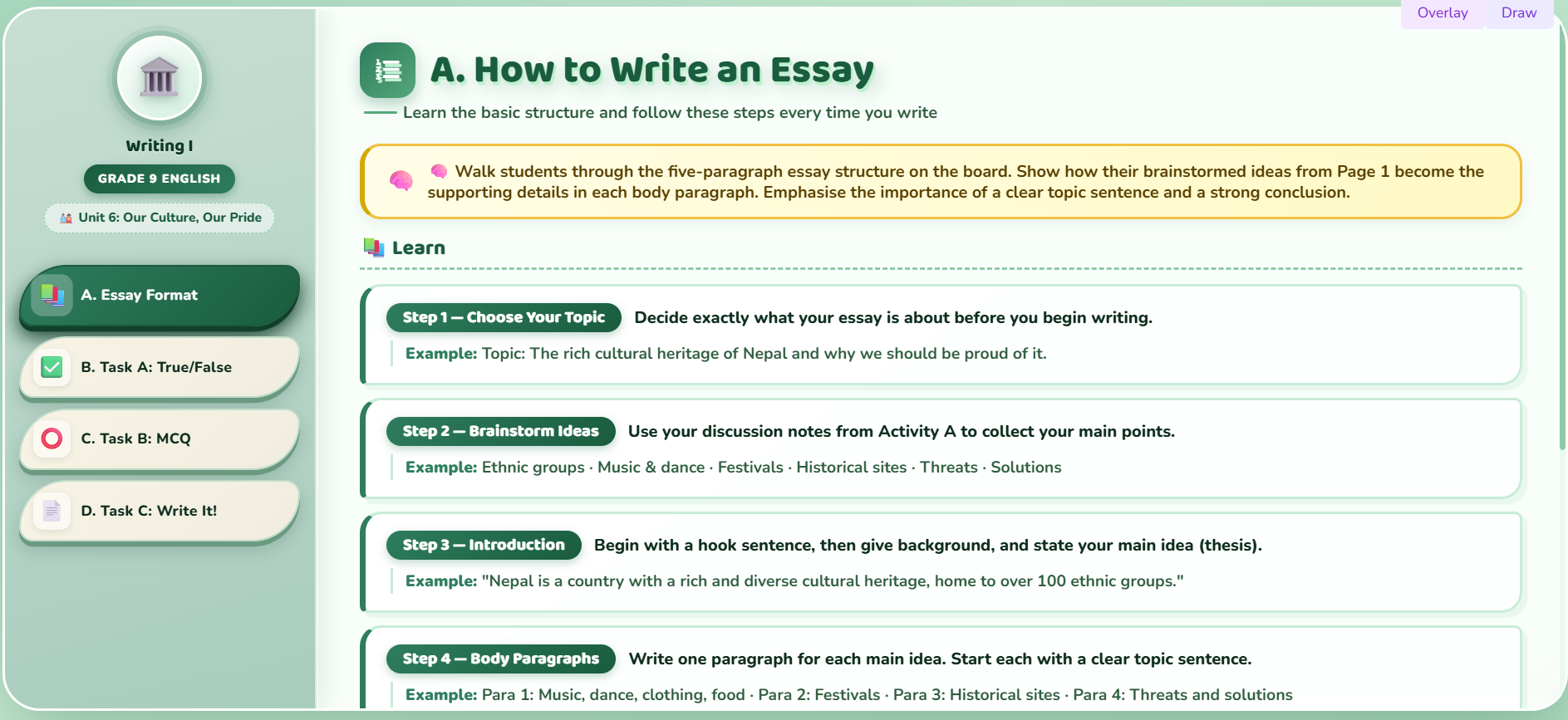 Writing I : an essay on 'Our Culture, Our Pride'