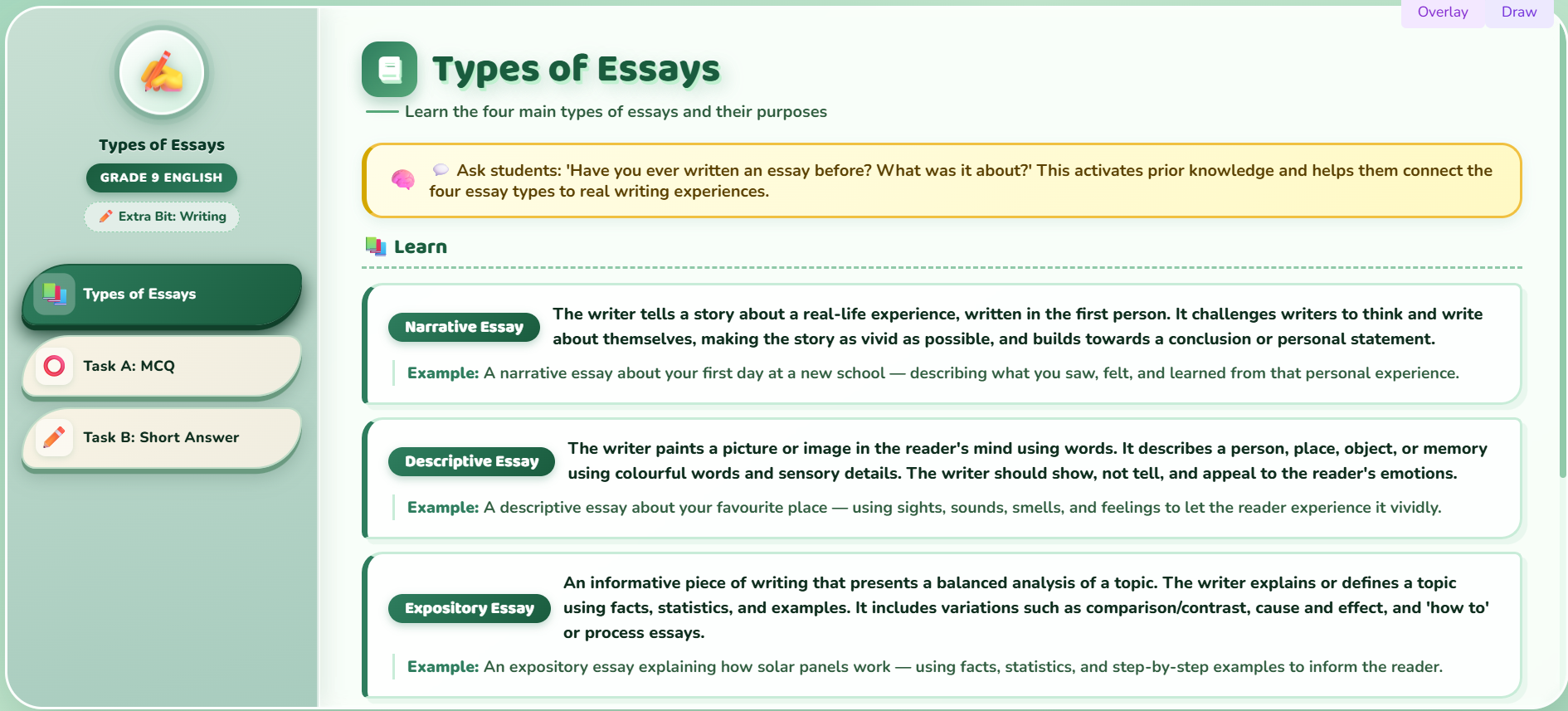 Extra bit : Types of essays