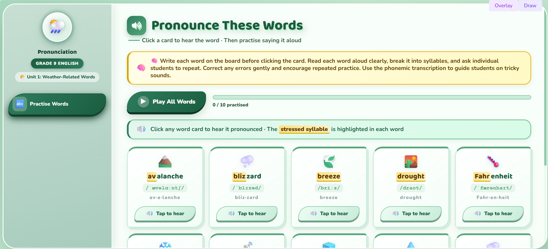 Pronunciation :  the weather-related words