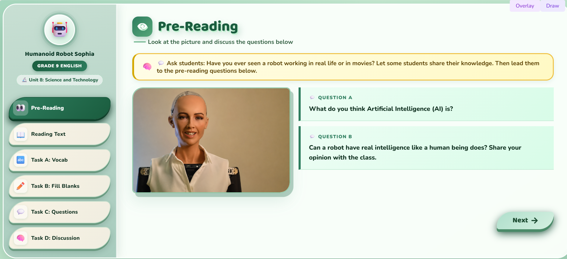 Reading I Humanoid Robot Sophia